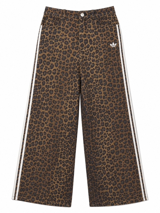 adidas Denim - adidas Wide Leg Leopard Print Jeans with White Stripes